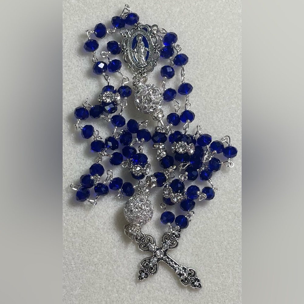 Sapphire crystal and silver Handcrafted Heirloom Rosary